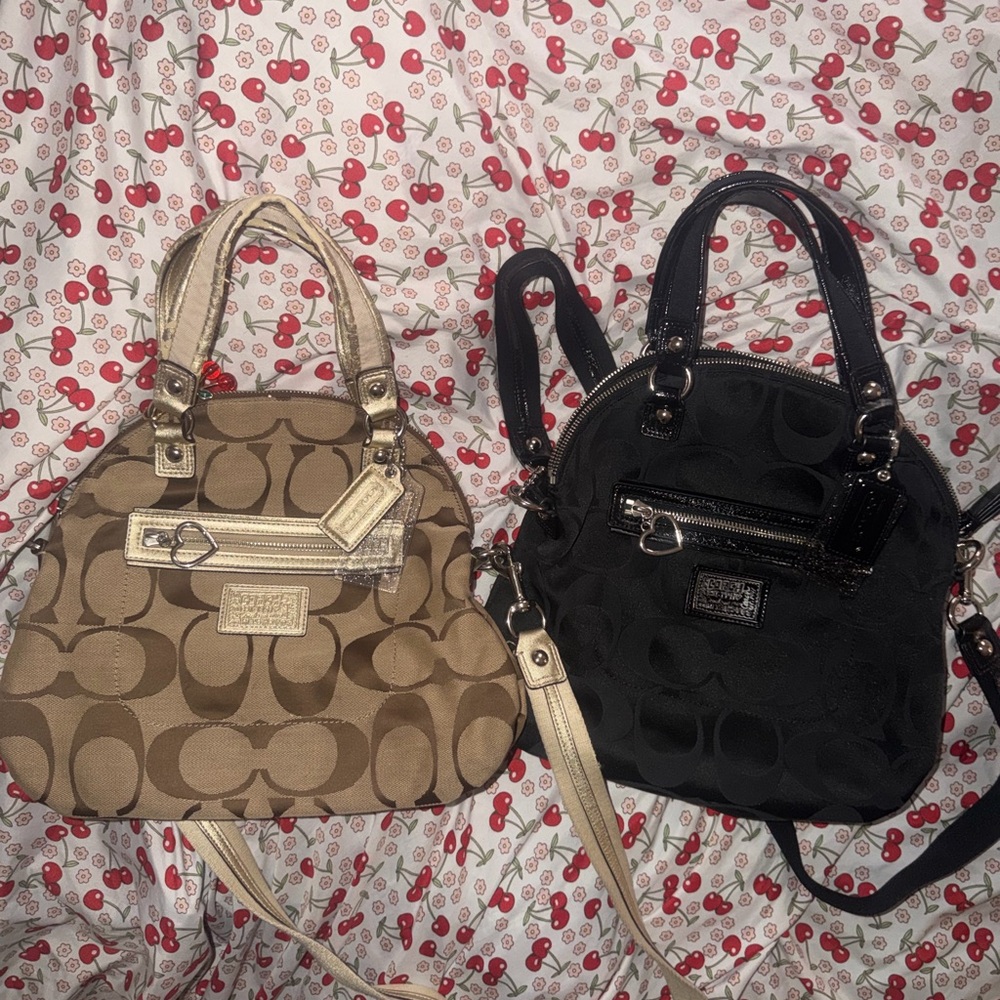 Coach Two-Tone Crossbody Satchels — Khaki & Black